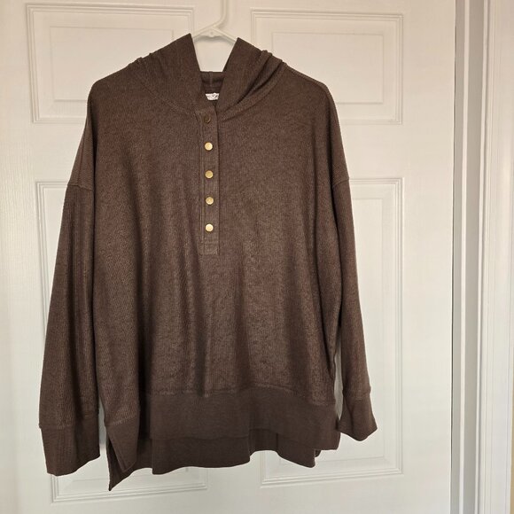 Maurices Ribbed Knit Pullover Tunic Hoodie Snap Detail Brown Size XL - Picture 1 of 6